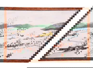 Grandma Moses Folk Art Style Oil Painting Winter