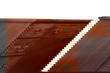 Traditional Chippendale Leather Top Desk: Traditional Chippendale Double Pedestal Leather Top Writing Desk.Measures 30 inches x 48 inches x 22 inches.