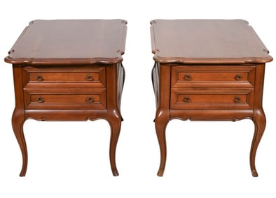Pair French Louis XV Style Carved Nightstands