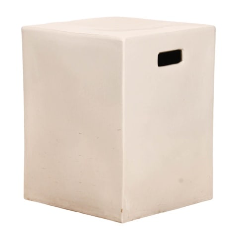 Ceramic Glazed Ivory Garden Stool: Ceramic Glazed Ivory Garden Stool.Measures 18 inches x 14 inches x 14 inches.