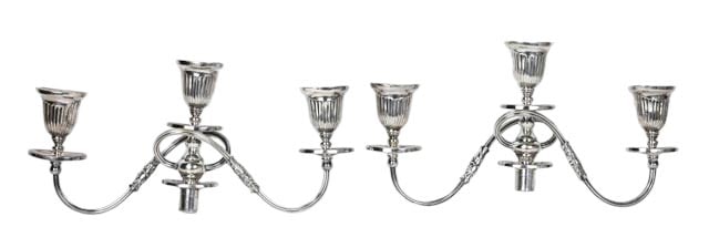 2 14 Inch Silver Plate 3-Light Candelabra Arms