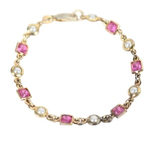 Vintage Sterling Silver Tourmaline Pearl Bracelet