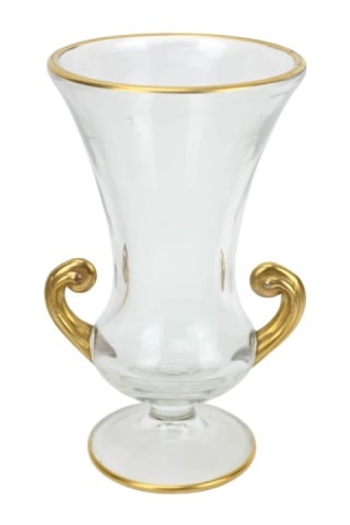 Antique Hand Painted Glass Amphora Style Vase: Antique Hand Painted Glass Amphora Style Vase with Gold Rims and Handles. Measures 11 inches x 8 inches.