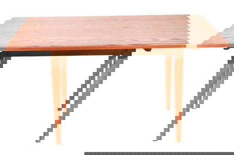 Hunt Shaker Cherry Wood Dining Room Table: Hunt Shaker Cherry Wood Dining Room Table. Maker's mark underneath. Please note that there's a slight faded spot on the table top. Needs refinishing. Sold as is.Measures 30 inches x 54 inches x 35 inc