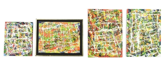 4 Acrylic Abstract Drip Paintings