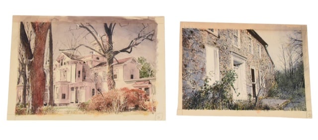 2 Donald Werden Signed Water Color Paintings Homes