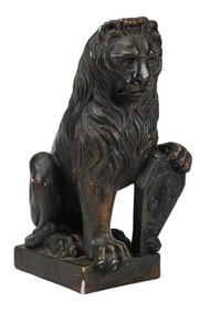 Vintage Seated Lion Bronze Tone Sculpture