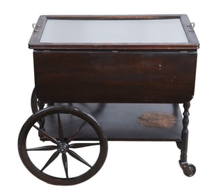 Antique Carved Drop Leaf Bar Cart w/ Glass Tray
