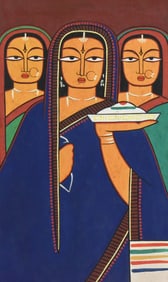 Jamini Roy Three Pujarins Painting on Board