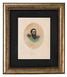 Antique Civil War Period Engraving Gen. Hood: Antique Civil War Period Engraving From Photograph of General Hood. Framed Measures 12 inches x 10 inches.
