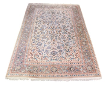 Ivory Blue Oriental Hand Woven Wool Carpet