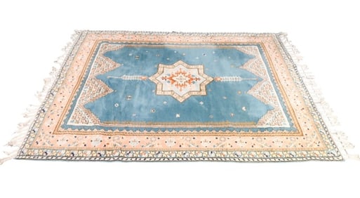 Kirman Iran Hand Knotted Turquoise Blue Area Rug