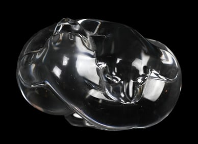 Steuben Glass Signed Cuddling Puppies Statue