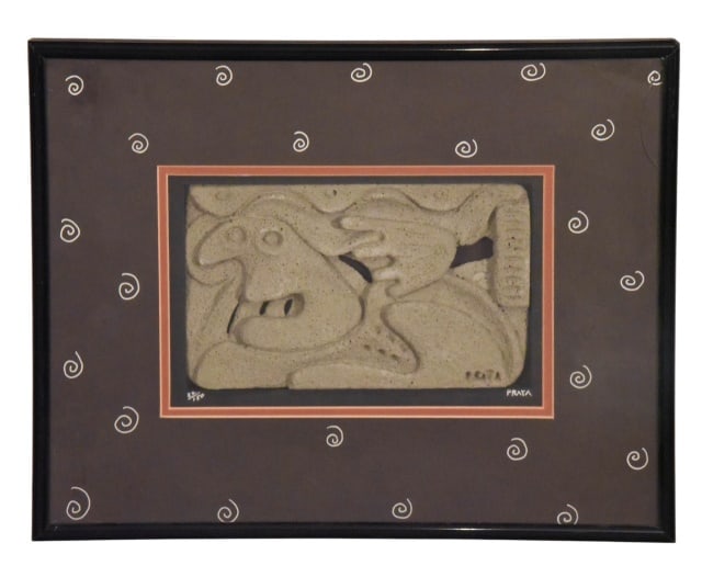 Ralph Prata Signed Cement Sculpture in Frame (1 of 12)