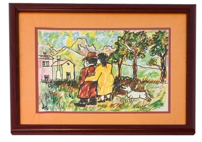Robert Colussi Signed Watercolor of Street Scene