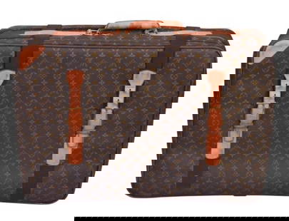 Louis Vuitton Satellite Monogram 70 Suitcase: Louis Vuitton Satellite Monogram 70 Suitcase. Measures 20 inches x 28 inches x 7 inches. Has serial numbers stamped on leather. One side of the zipper is missing lock holder. Does not have receipts or
