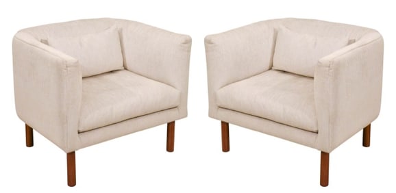 Pair MCM Canadian Replay Upholstered Club Chairs