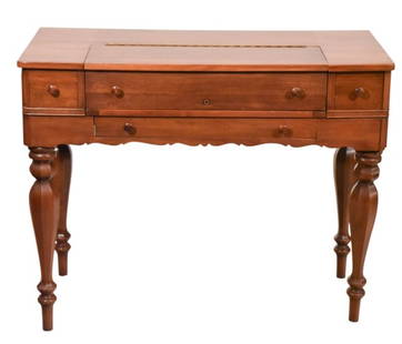 Antique Spinet Hand Carved Writing Desk: Antique Spinet Hand Carved Writing Desk. One legs repair. Sold as is. Please all photos.Measures 34 inches x 42 inches x 21 inches
