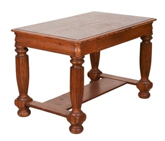 Vintage Carved Quarter Sawn Oak Library Table