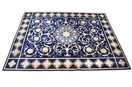 Geometric and Floral Oushak Wool Area Rug