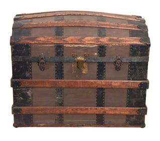 Antique Dome Top and Metal Streamer Trunk
