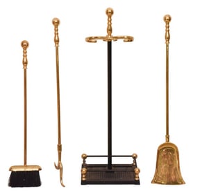Cast Iron Base & Brass Fireplace Tool Set