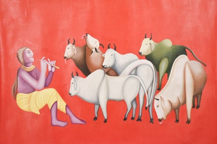 Manjit Bawa Krishna Fluting Oil on Canvas