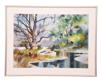 Tony Couch Signed Watercolor Painting Rowboat
