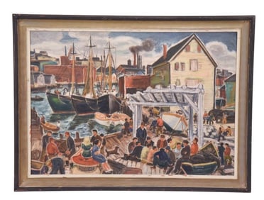 Michael F. Kelly Signed Oil Painting Harbor Scene