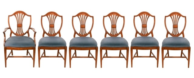 Hepplewhite Style Carved Shield Back Dining Chairs