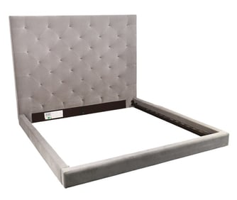 Restoration Hardware Velvet and Chrome Bed Frame