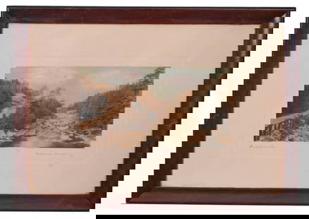 Wallace Nutting Signed Engraving A Little River: Wallace Nutting Signed Engraving A Little River. Framed measures 18 inches x 25 inches, art measures 7 inches x 14 inches.