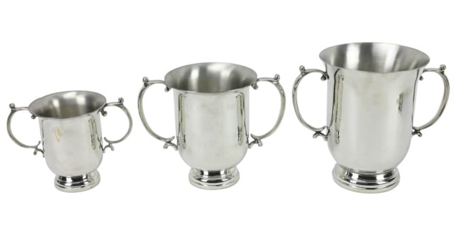 3 Footed Loving Cup Style Polished Pewter Vessels (1 of 6)