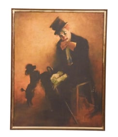 Edward Runci Signed Clown w Poodle Portrait