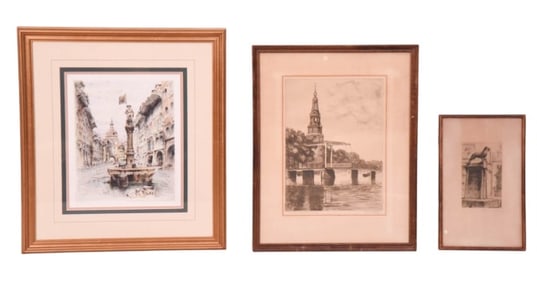 3 Antique Engravings Landmarks Germany & Holland