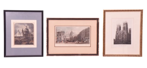 3 Antique Engravings of Churches of England
