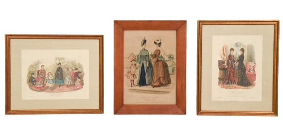 3 19th C Antique French Fashion Engravings