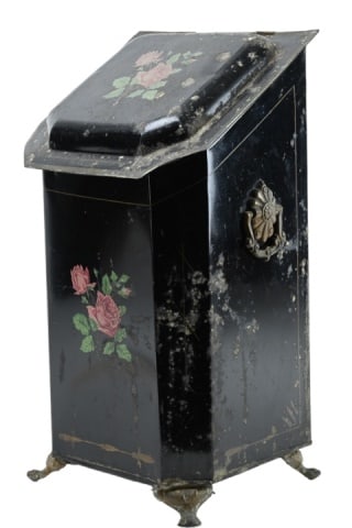 Antique Tole Ware Hand Painted Coal Scuttle w Lid (1 of 9)
