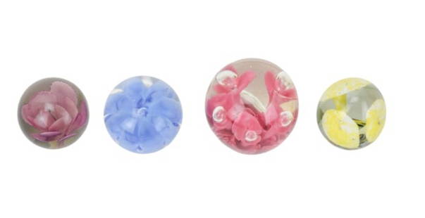 4 Art Glass Floral Paperweights Inc. 2 St. Clair: 4 Art Glass Floral Paperweights Includes 2 Joe St. Clair Paperweights. Larger measures 4 inches x 3 inches.