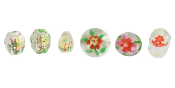 6 Antique Chinese Art Glass Paperweights