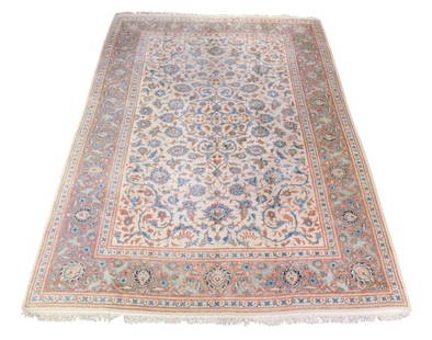 Ivory Blue Oriental Hand Woven Wool Carpet: Ivory Blue Oriental Hand Woven Wool CarpetMeasures 87 inches x 124 inches