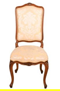 French Provincial Style Carved Upholstered Chair: French Provincial Style Carved Upholstered SideChair Carved Upholstered Chair by Fiorenza Interiors.Measures 42 inches x 20 inches x 18 inches, seat height 18 inches.