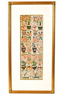 Antique Chinese Hand Embroidered Silk Panel: Antique Chinese Hand Embroidered Silk Panel Framed.Measures 24 inches by 12 inches, silk 17 inches x 6 inches.