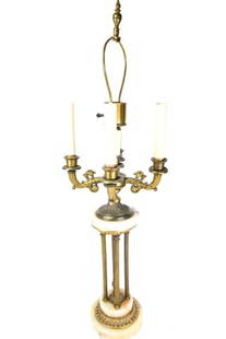 Antique Bronze & Marble 5 Arm Bouillette Lamp: Antique Bronze & Marble Neo Classical 5 Light, 4 Arm Bouillette Table Lamp. 39 inches x 10 inches in diameter.