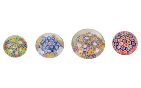 4 Antique Chinese Millefiori Art Glass Paperweight: 4 Antique Chinese Millefiori Art Glass Paperweights. Largest measures 3 inches in diameter.