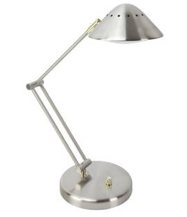 Modernist Brushed Chrome Tone Adjustable Task Lamp: Modernist Brushed Chrome Tone Adjustable Task Lamp. Measures 20 inches x 12 inches at mid extension, can go taller or shorter.