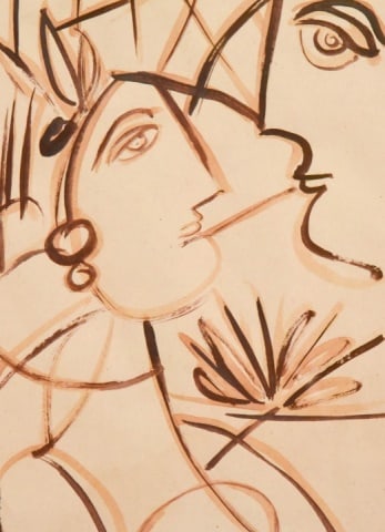 George Keyt Cubist Style Portrait Drawing