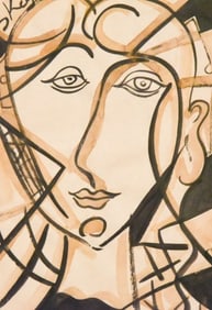 George Keyt Cubist Style Portrait Drawing