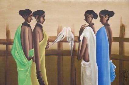 B. Prabha Untitled Four Ladies Oil on Canvas