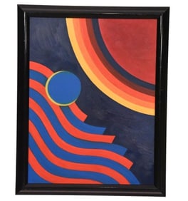 Mohammed Melehi Geometric Abstract Oil Painting
